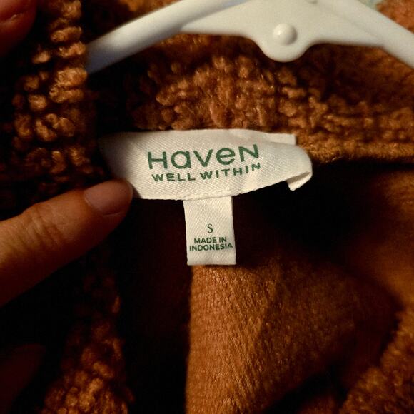 Haven Well Within brown fleece teddy cardigan size small - Picture 3 of 4
